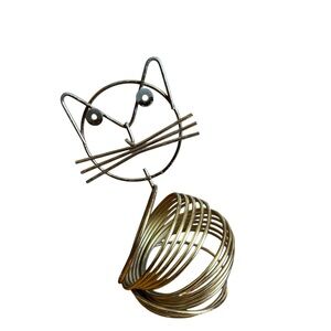 📨Vintage cat gold wire coil letter holder for mail, preowned.
